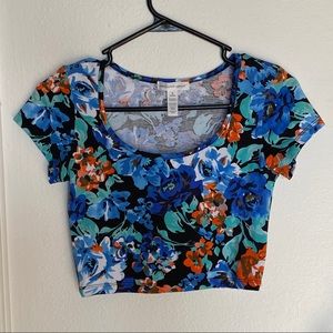 ❌SOLD❌ Crop top -multicolor floral teal blue orange black